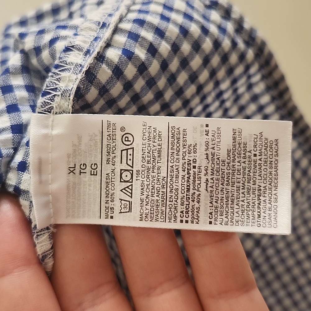 Old Navy Blue White Gingham Puff Sleeve Blouse Babydoll Top Feminine Prarie - Picture 6 of 7